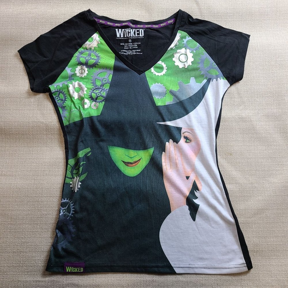 Wicked Broadway Womens V Neck Medium Shirt Metallic Accents Merch Kins of Oz